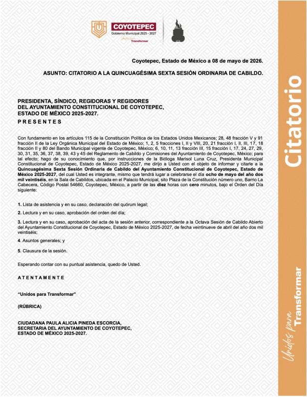 CITATORIO A LA 56 SESION DE CABILDO